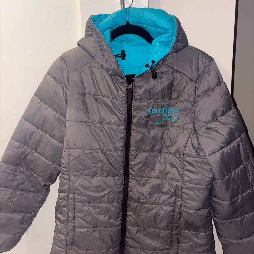 Sundance Film Festival EXCLUSIVE Gray and Blue reversible Puffer Jacket